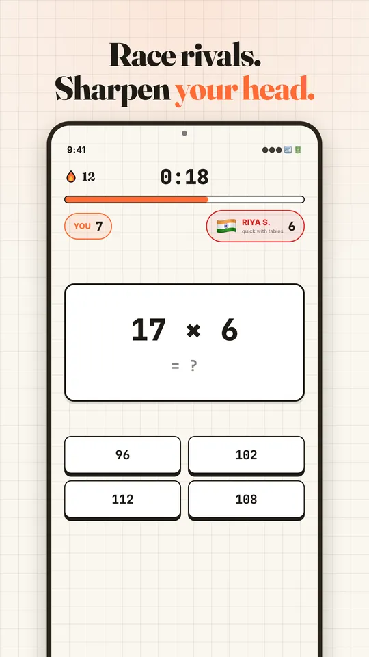 A MathLock duel against a named rival with a countdown timer and live score